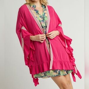 Umgee Pink Ruffle Kimono